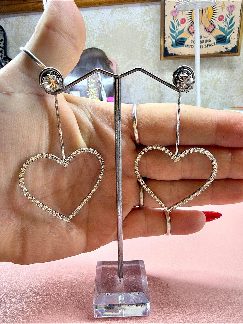 Heart Drop Earrings in Silver Like New